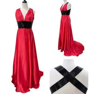 Jovani Grecian Prom Dress Size 0 Beaded Satin Red Goddess Vamp Whimsigoth Maxi